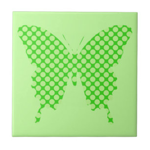Butterfly, retro dots, shades of lime green ceramic tile