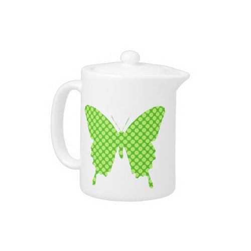 Butterfly retro dots shades of lime green teapot