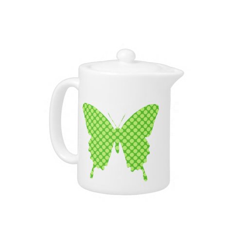 Butterfly retro dots shades of lime green teapot