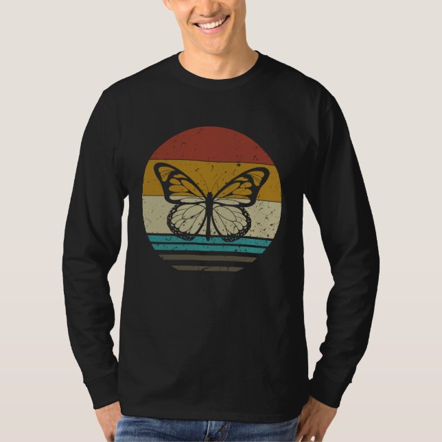 Butterfly   Retro Sunset Insect Monarch Entomology T-Shirt (Front)