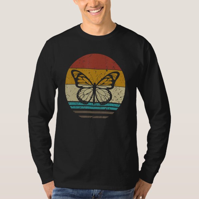Butterfly   Retro Sunset Insect Monarch Entomology T-Shirt (Front)
