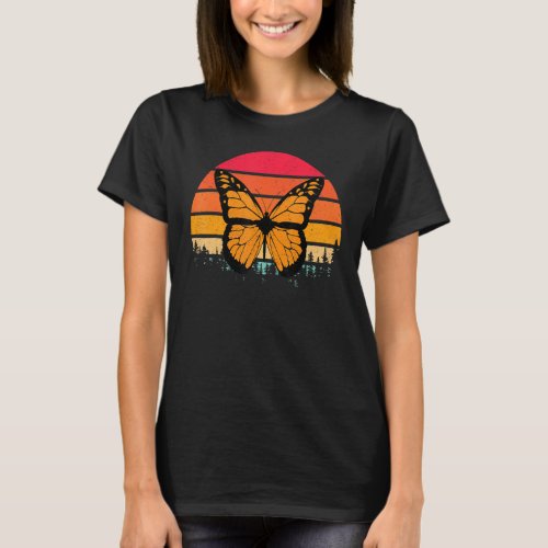 Butterfly   Retro Sunset Insect Monarch Entomology T_Shirt