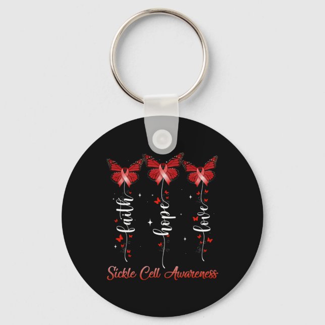 Butterfly Ribbon Faith Hope Love Sickle Cell Aware Keychain (Front)