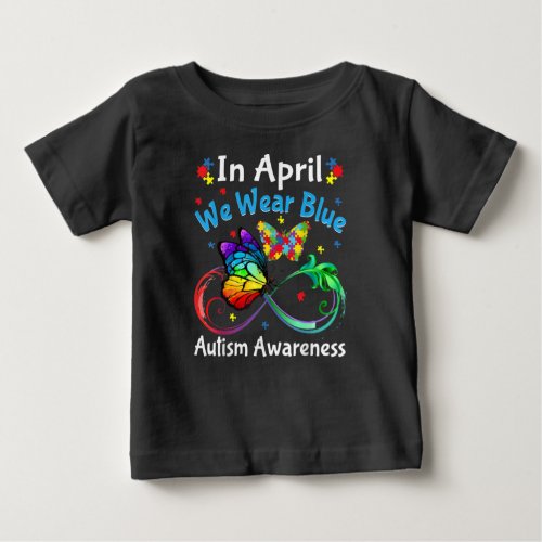 Butterfly Ribbon In April We Wear Blue Autism Awar Baby T_Shirt