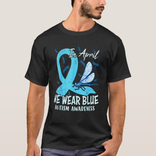 Butterfly Ribbon In April We Wear Blue Autism Awar T-Shirt