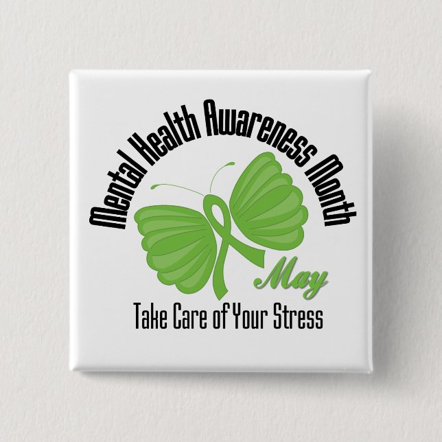 Butterfly Ribbon Mental Health Awareness Month Pinback Button (Front)