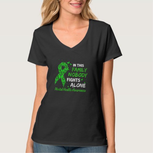 Butterfly Ribbon Nobody Fights Alone Mental Health T_Shirt