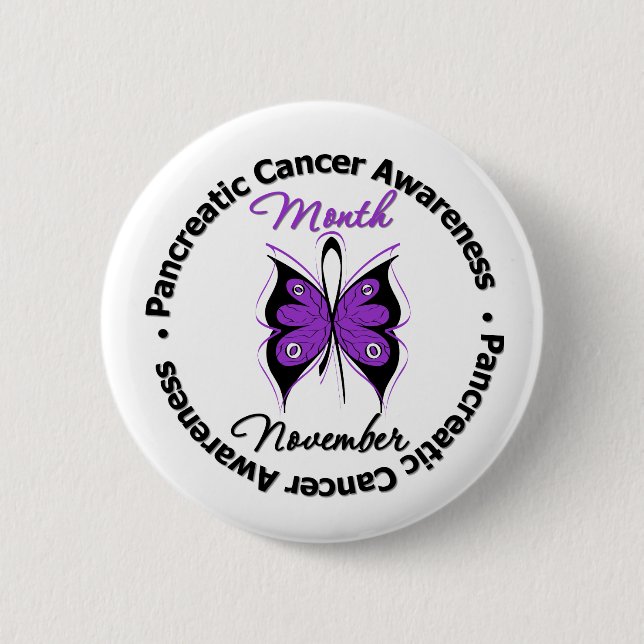 Butterfly Ribbon - Pancreatic Cancer Month Pinback Button (Front)