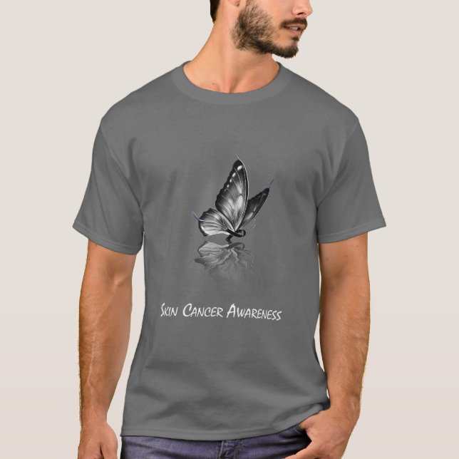 Butterfly Ribbon Skin Cancer Awareness T-Shirt (Front)
