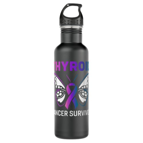 Butterfly Ribbon Thyroid Cancer Survivor Stainless Steel Water Bottle