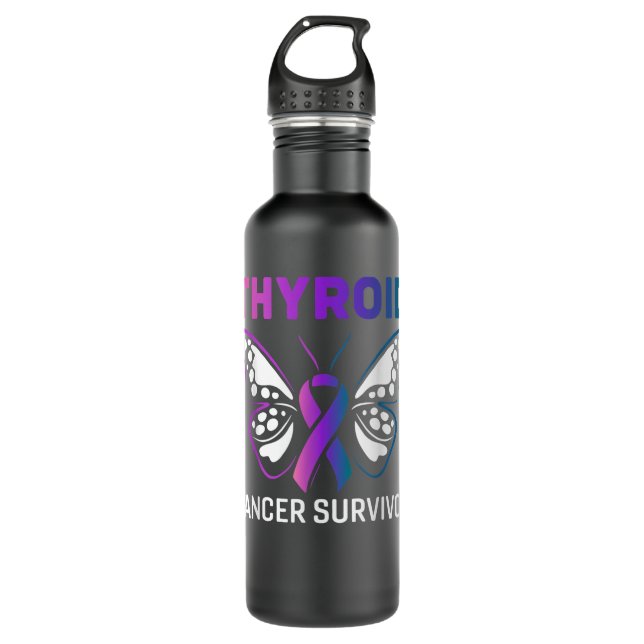 Butterfly Ribbon Thyroid Cancer Survivor Stainless Steel Water Bottle (Front)