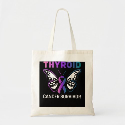 Butterfly Ribbon Thyroid Cancer Survivor Tote Bag