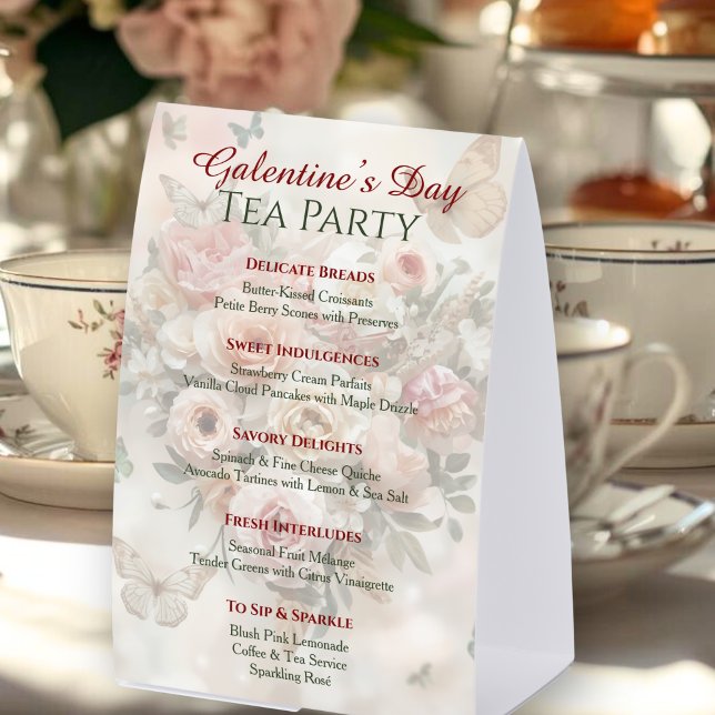Butterfly Rococo Rose Galentine Garden Brunch Menu Paper Table Tent (Creator Uploaded)