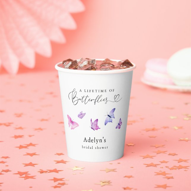 Butterfly Romantic Pink Purple Bridal Shower Paper Cups (Insitu)