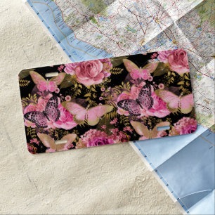 Butterfly Rose Garden Floral Flower Cute Aesthetic License Plate