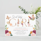 Butterfly rose gold blush pink girl baby shower invitation (Standing Front)