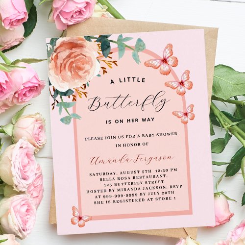 Butterfly rose gold floral arch budget Baby Shower