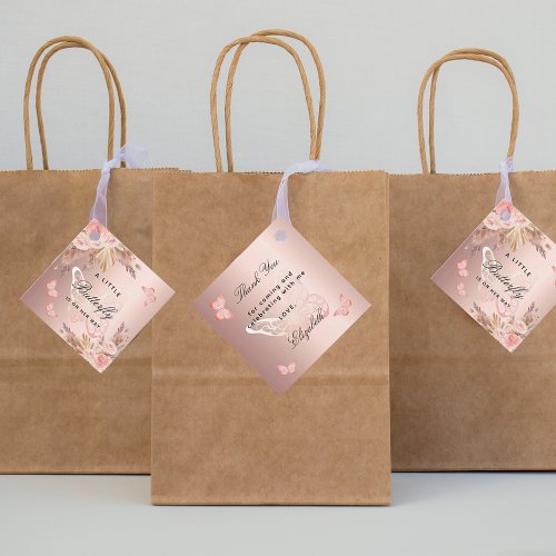Butterfly rose gold florals girl baby shower favor tags