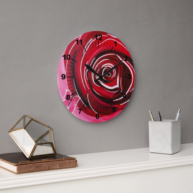 Butterfly Rose Painting by Alfred Fox Large Clock (Office)