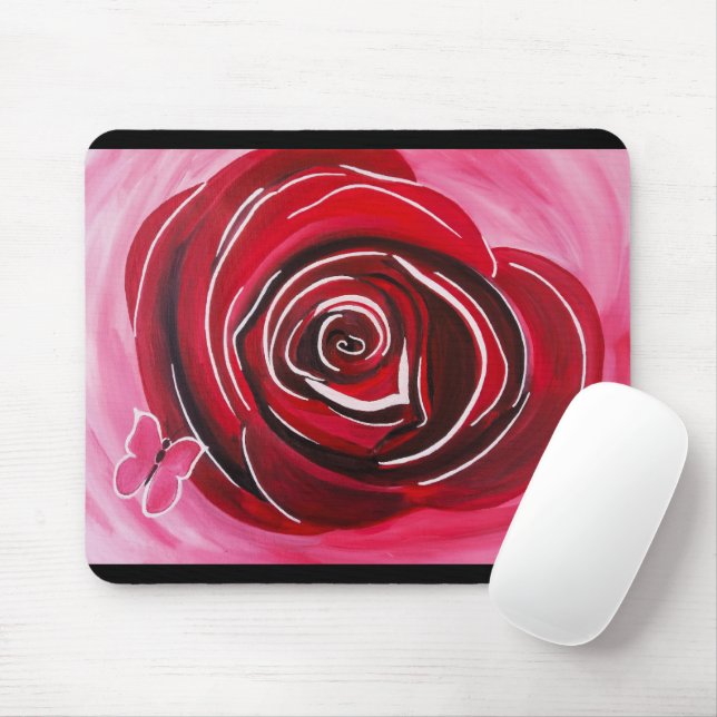 Butterfly Rose Painting by Alfred Fox Mouse Pad (With Mouse)
