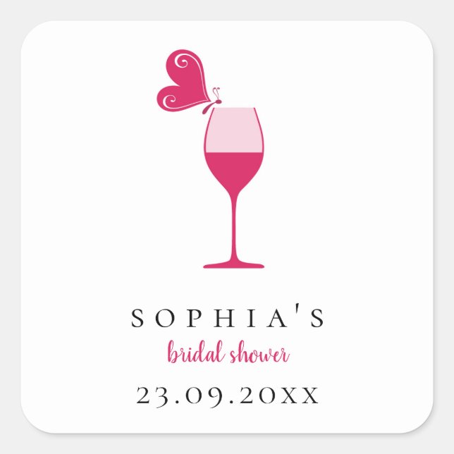 Butterfly Rose Wine Tasting Bridal Shower Square Sticker (Front)