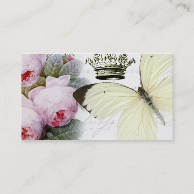 Butterfly, roses and crown business card (Front)