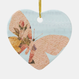 Butterfly Roses Ceramic Ornament