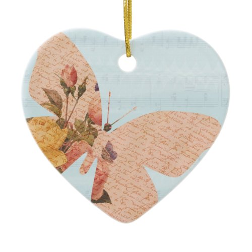 Butterfly Roses Ceramic Ornament