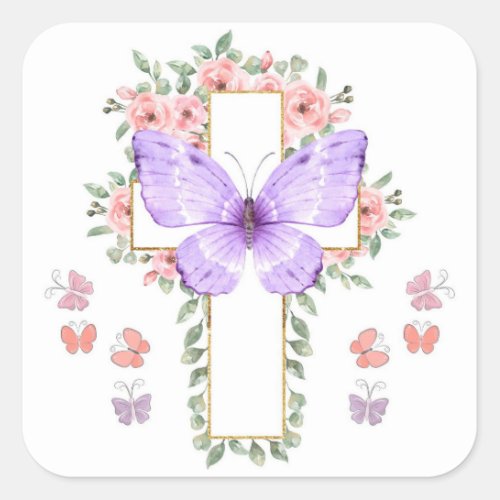 Butterfly  roses floral cross Christian stickers