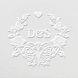 Butterfly Roses Frm 2 Initial Couple Monogram #92 Embosser