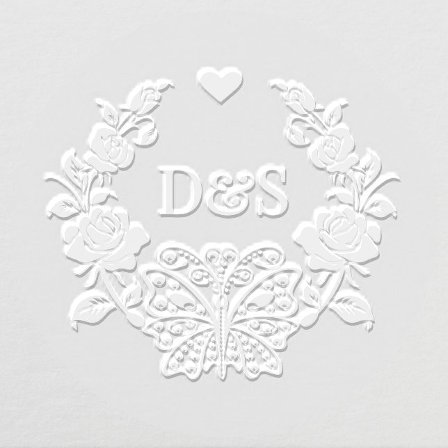 Butterfly Roses Frm 2 Initial Couple Monogram #92 Embosser (Design)