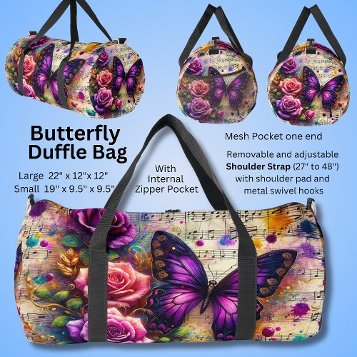 Butterfly Roses Music Painting Duffle Bag