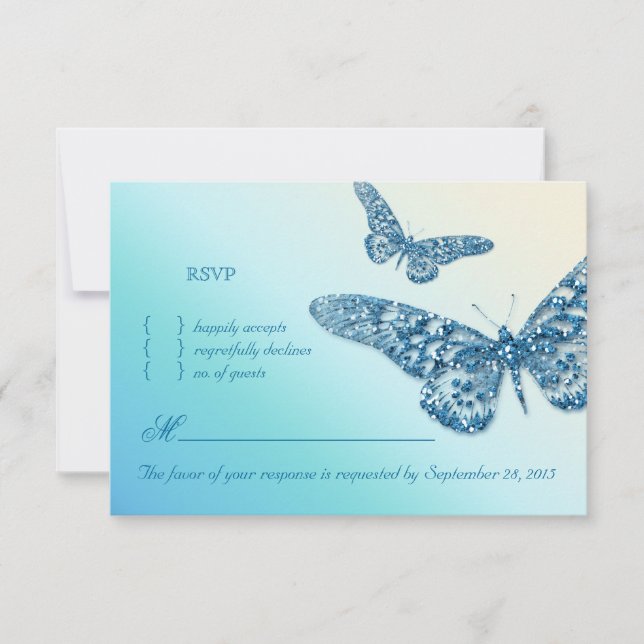 Butterfly RSVP Wedding Reply Card Blue (Front)
