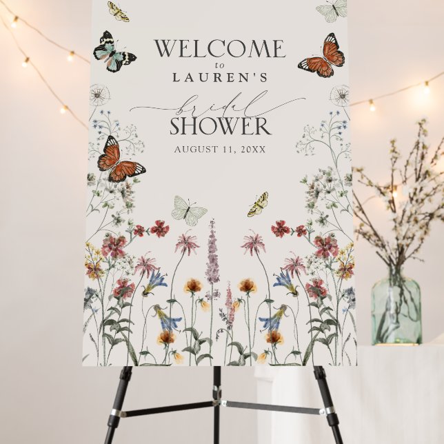 Butterfly Rustic Wildflower Bridal Shower Welcome Foam Board (In Situ (Stand))