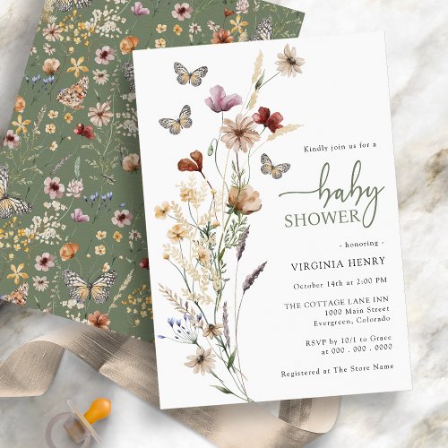 Butterfly Sage Green Baby Shower Invitation