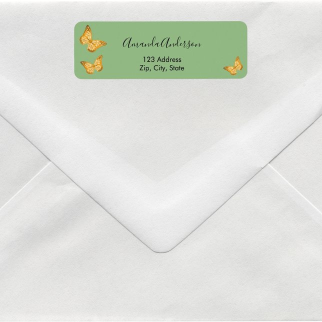 Butterfly sage green gold return address label (Creator Uploaded)