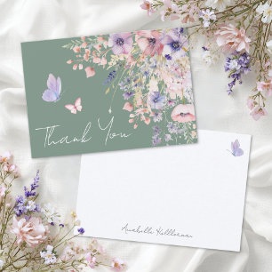 Butterfly Sage Green Wildflower Thank You Card