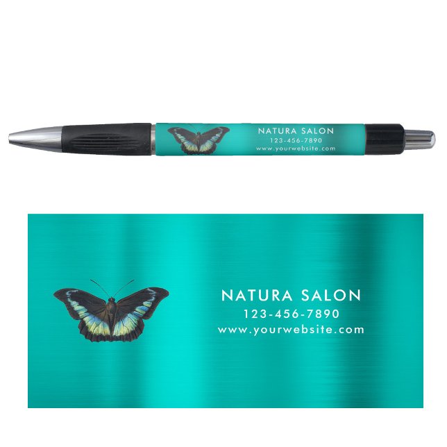 Butterfly Salon Business Promotional Metallic Teal Pen (Creator Uploaded)