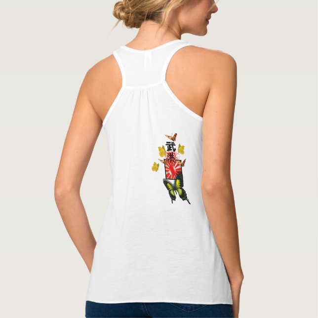 Butterfly Samurai Kanji & Japanese Flag T-Shirt Tank Top (Back)