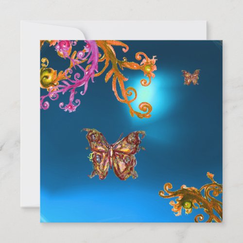 BUTTERFLY  SAPPHIRE BLUE bright pink yellow brown Invitation