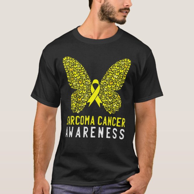 Butterfly Sarcoma Cancer Awareness Yellow Ribbon S T-Shirt (Front)