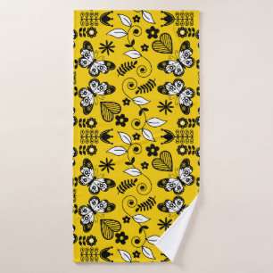 Butterfly Scandinavian folk art  Bath Towel