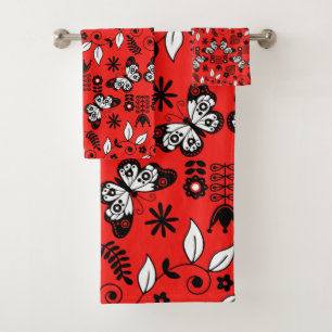 Butterfly Scandinavian folk art Bath Towel Set