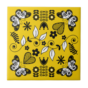 Butterfly Scandinavian folk art  Ceramic Tile
