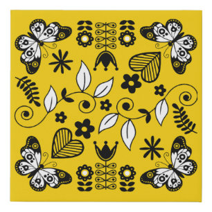 Butterfly Scandinavian folk art Faux Canvas Print