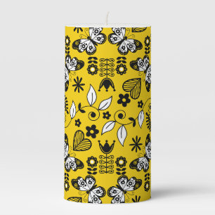 Butterfly Scandinavian folk art Pillar Candle
