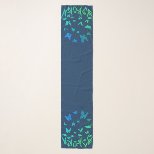 Butterfly Scarves Green Butterfly Art Scarf (Front)