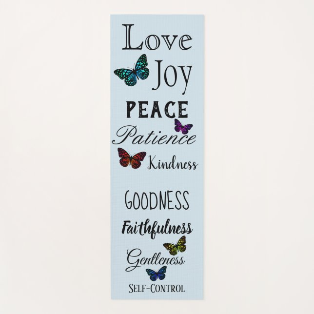 Butterfly Scripture Blue Yoga Mat (Front)