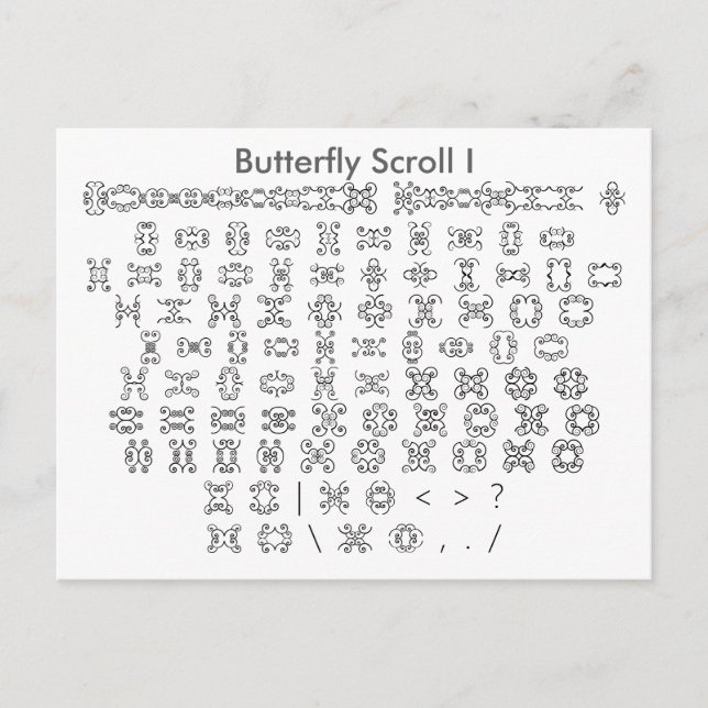 Butterfly Scroll I Zazzle Font Sampler with Guide Postcard (Front)