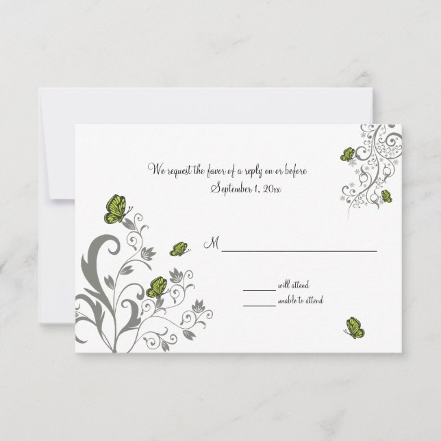 Butterfly Scroll Wedding Response Card (Front)
